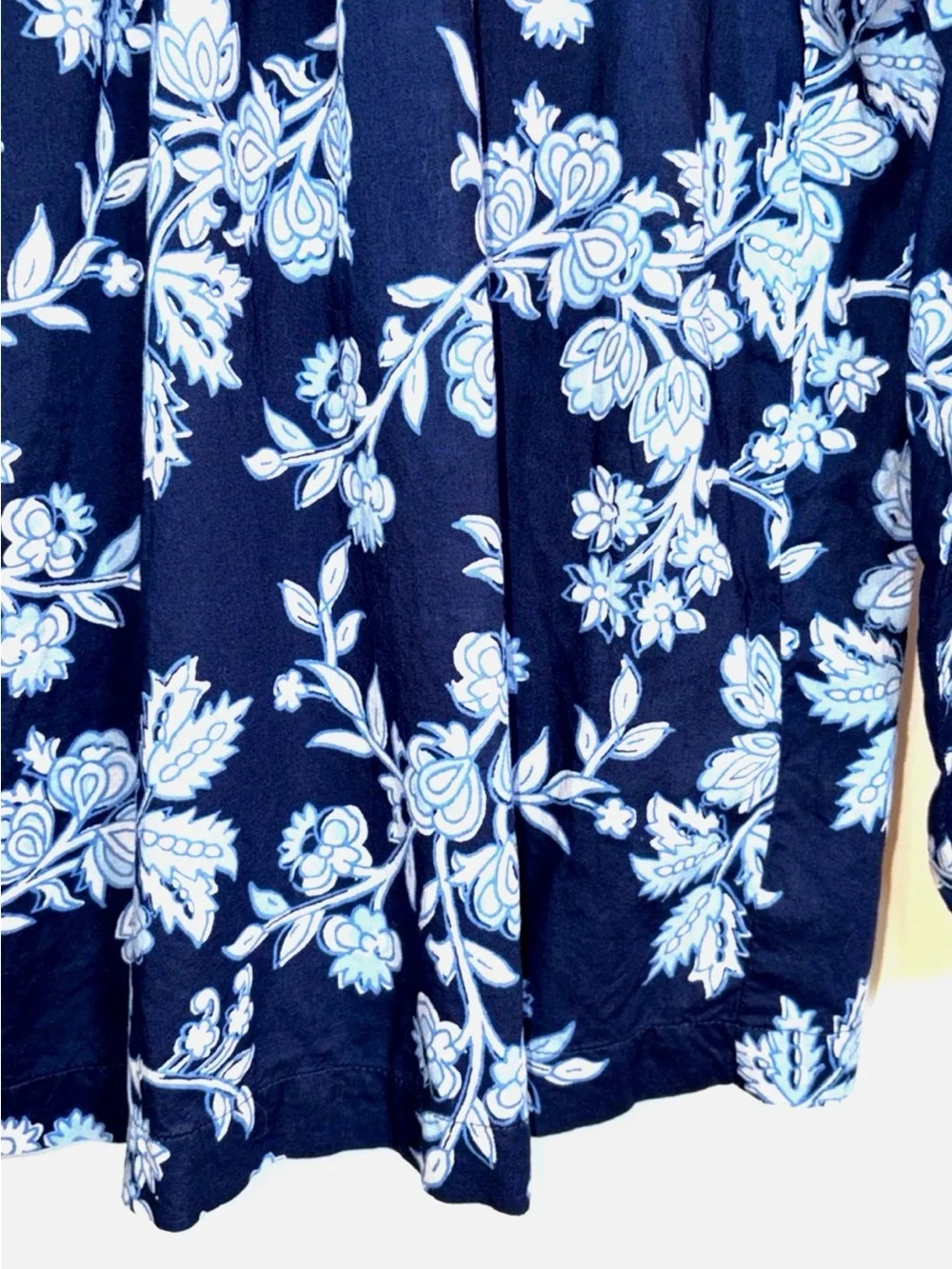 J.Crew Peasant Blouse XS Navy Blue Floral Tie Neck Boho Long Sleeve